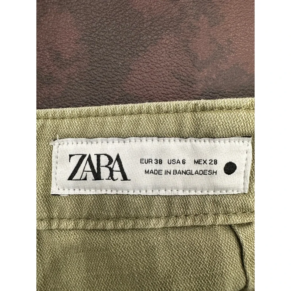 Zara Women Olive Green Cargo Pants Utility Multi Pocket Drawstring Hem Size 6